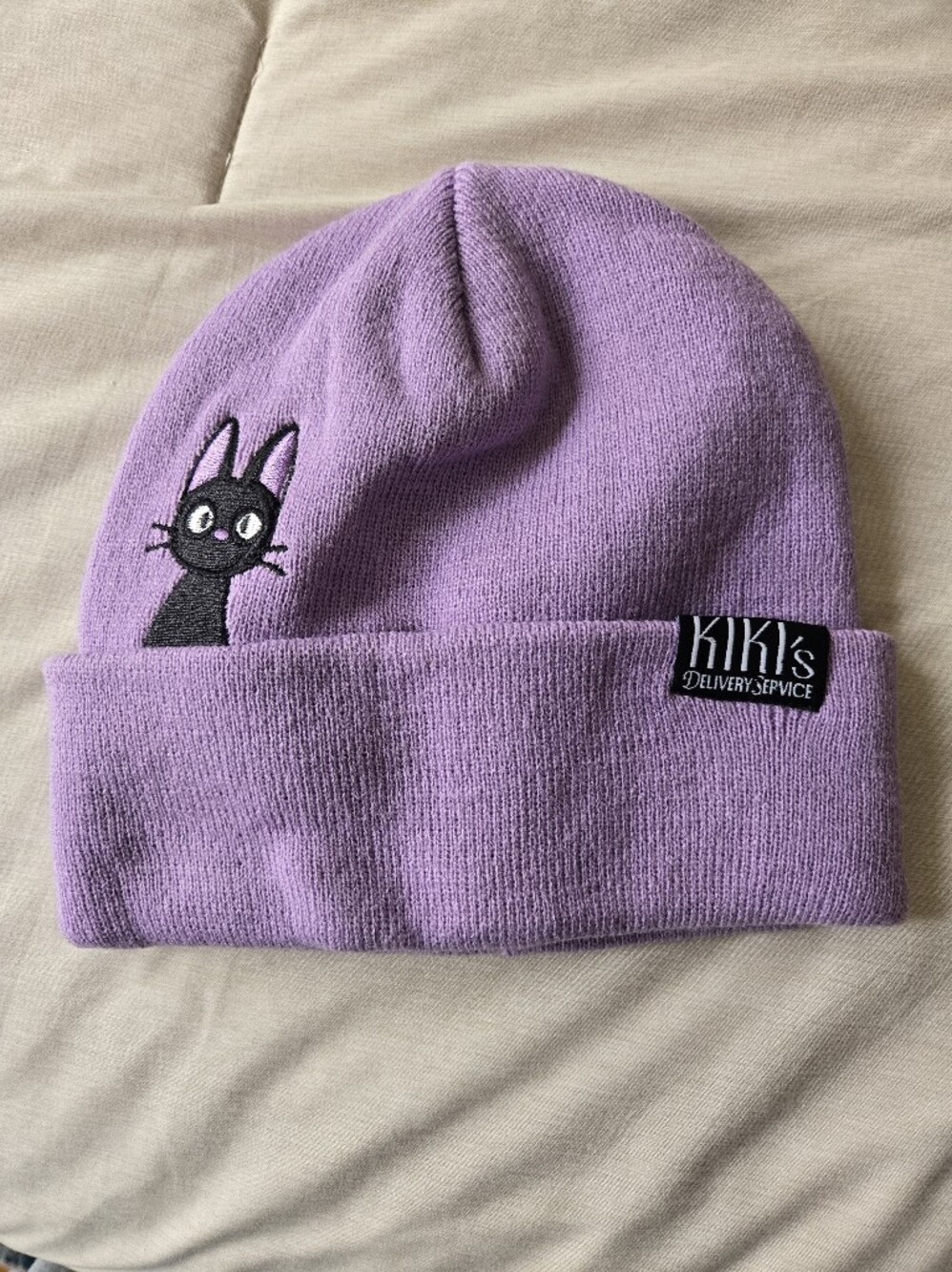 NWOT Lavender Kiki's Delivery Service Knit Beanie With Embroidery